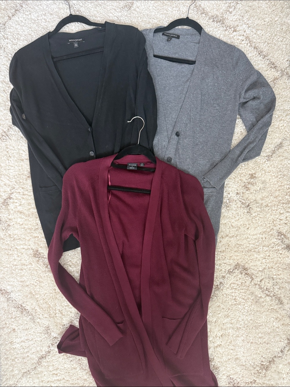 Lot of. 3 Women’s Open-Front Long Cardigan Sweater - Burgundy, Black, Gray-